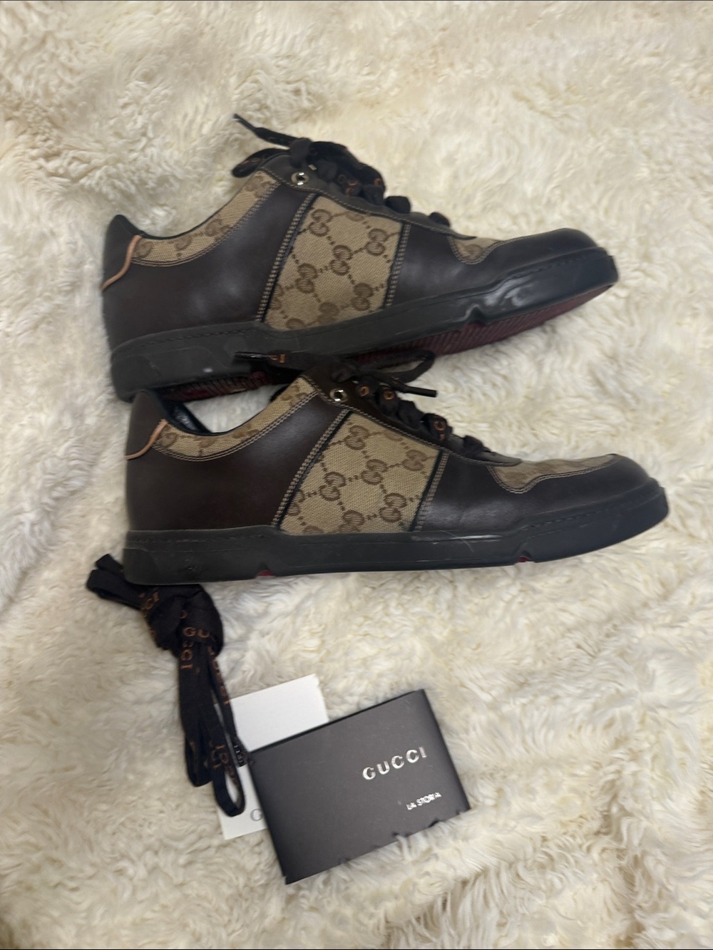Gucci Brown GG Canvas Low-Top Sneakers with Dark Brown Leather Trim Y2K - Picture 4 of 9